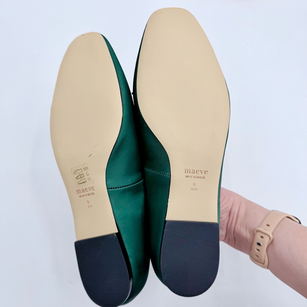MAEVE BY ANTHRO Satin Square Toe Ballet Flats Emerald Green - Picture 7 of 9